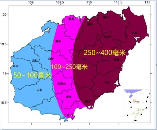 2021年10月5日08时～9日08时累积雨量预报图。海南省气象服务中心 供图