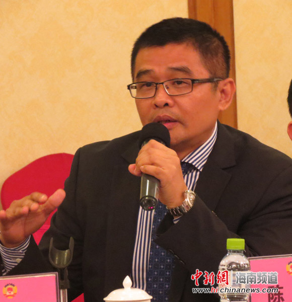 海南港区政协委员陈闪在小组讨论中发言